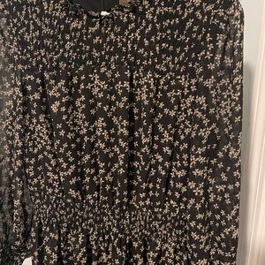 Black Floral Smocked Waist Dress